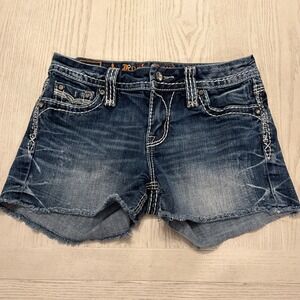 Rock Revival Women 26 Charon Mid Curvy Short Cut-off Denim Blue Jean Embellished